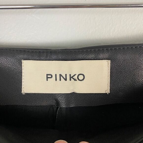 Pinko Faux Leather Trouser Pants w/ Side Embroidery Detail - Picture 9 of 12